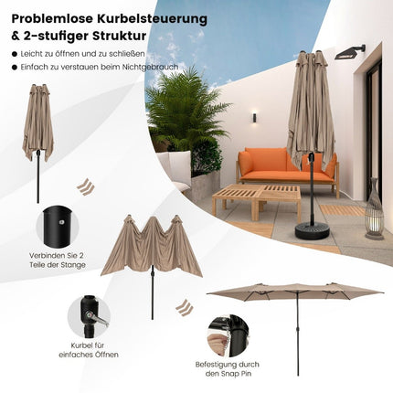 Doppelsonnenschirm 426 x 265 cm rechteckig Sonnenschirm UV-Schutz braun
