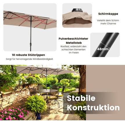 Doppelsonnenschirm 426 x 265 cm rechteckig Sonnenschirm UV-Schutz braun