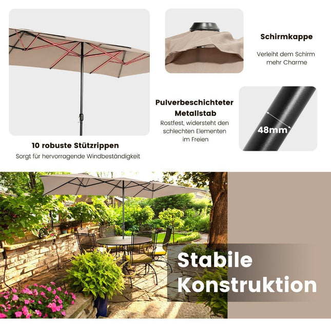 Parasol double 426 x 265 cm parasol rectangulaire protection UV marron