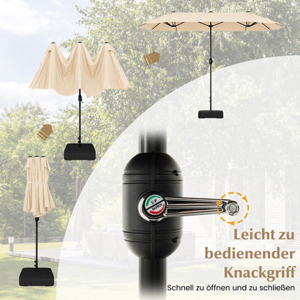 Parasol double avec pied 400 x 200 cm grand parasol XXL beige
