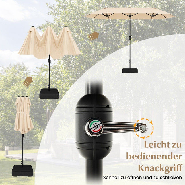Parasol double avec pied 400 x 200 cm grand parasol XXL beige