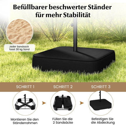 Parasol double avec pied 400 x 200 cm grand parasol XXL beige