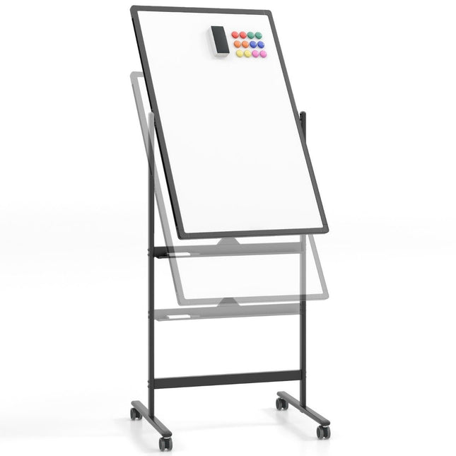 Tableau blanc mobile double face avec plumier et accessoires pour bureau scolaire 60 x 90 cm noir