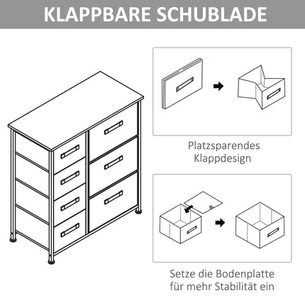 Platzsparender grauer Aufbewahrungsschrank mit 7 faltbaren Schubladen