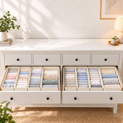 Drawer Organiser 8-Piece Set with Divider Boxes, Cream, Non-Woven Fabric