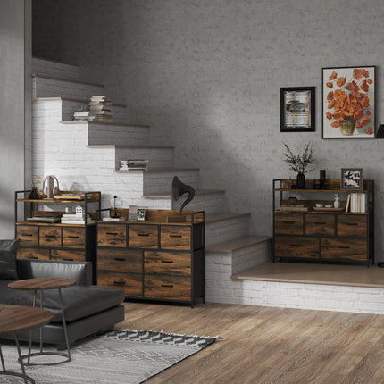Sideboard im Industrial Style, 7 Stoffschubladen – Rustikales Braun