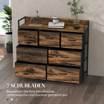Sideboard im Industrial Style, 7 Stoffschubladen – Rustikales Braun