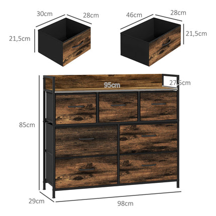 Sideboard im Industrial Style, 7 Stoffschubladen – Rustikales Braun
