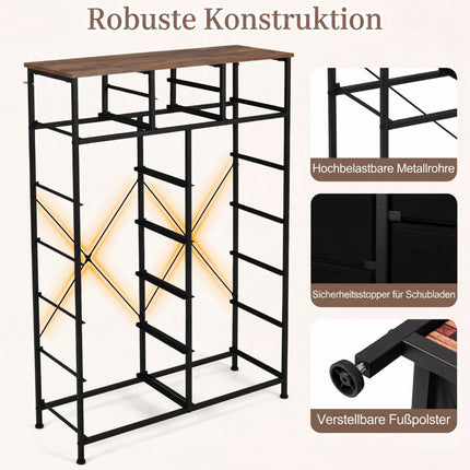 Commode à 14 tiroirs en tissu, structure en métal, plateau en bois
