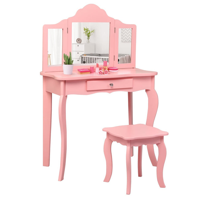 Coiffeuse coiffeuse et tabouret pour enfant 70 x 34 x 103 cm rose