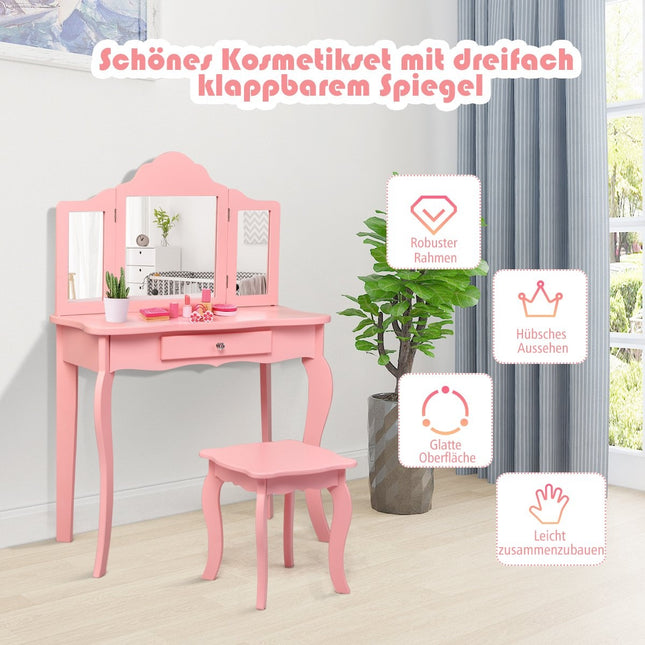 Coiffeuse coiffeuse et tabouret pour enfant 70 x 34 x 103 cm rose