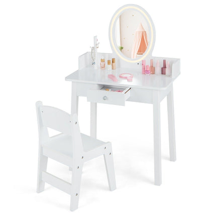 Coiffeuse pour enfants avec miroir éclairé Table de maquillage avec chaise Blanche