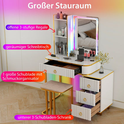Schminktisch mit 7 dynamischen und 7 statischen dimmbaren LED-Beleuchtungen Frisiertisch weiß