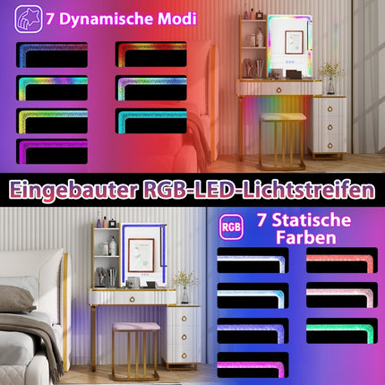 Schminktisch mit 7 dynamischen und 7 statischen dimmbaren LED-Beleuchtungen Frisiertisch weiß