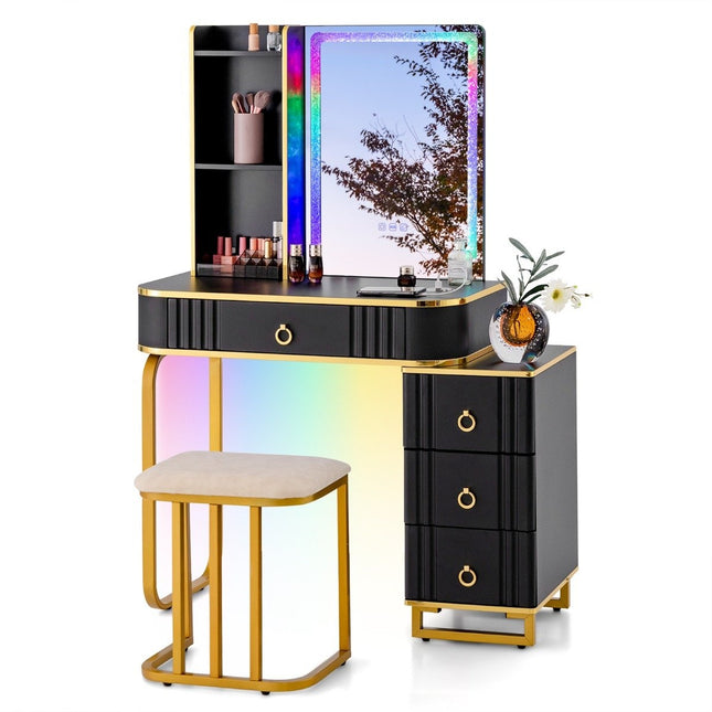 Coiffeuse avec éclairage LED Coiffeuse avec 7 lumières LED dynamiques et 7 statiques dimmables noir