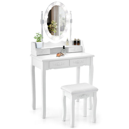 Coiffeuse avec éclairage LED, luminosité réglable, coiffeuse avec 4 tiroirs, blanche