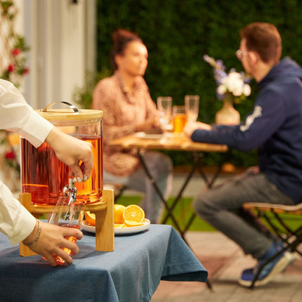 Distributeur de boissons avec robinet, support en bambou et thermomètre