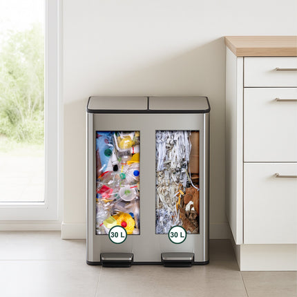 Poubelle de cuisine à double compartiment de 30 L avec pédale