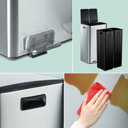Poubelle de cuisine à double compartiment de 30 L avec pédale