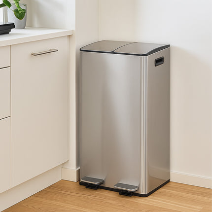 Poubelle de cuisine à double compartiment de 30 L avec pédale