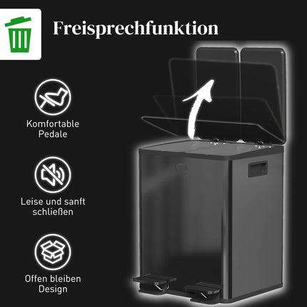 Doppelfach-Pedaleimer aus Edelstahl, 40 l