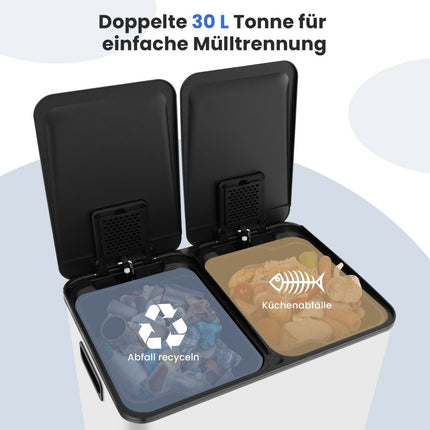 Mülleimer mit zwei Fächern, 60 l – Absenkautomatik für den Deckel