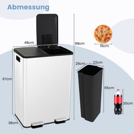 Mülleimer mit zwei Fächern, 60 l – Absenkautomatik für den Deckel