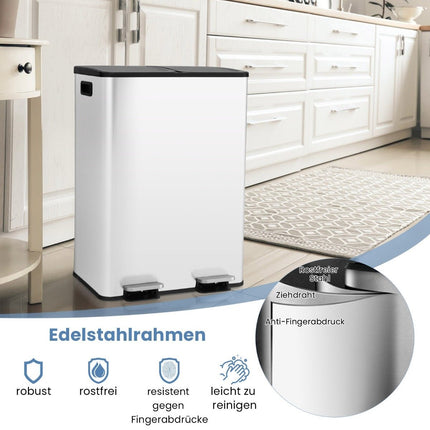 Mülleimer mit zwei Fächern, 60 l – Absenkautomatik für den Deckel