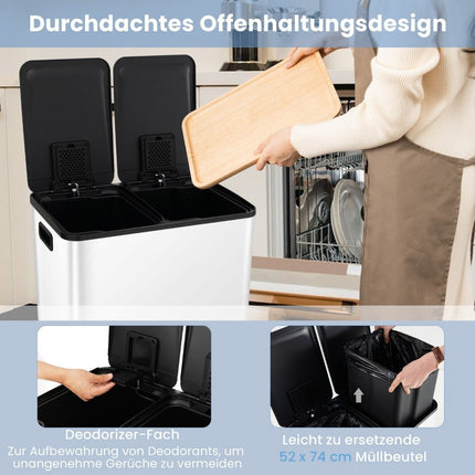 Mülleimer mit zwei Fächern, 60 l – Absenkautomatik für den Deckel
