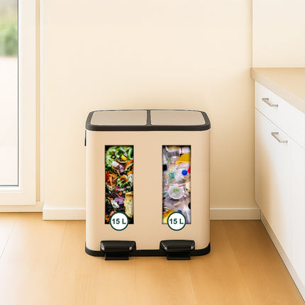 Poubelle à pédale à deux compartiments - Capacité 2x15L