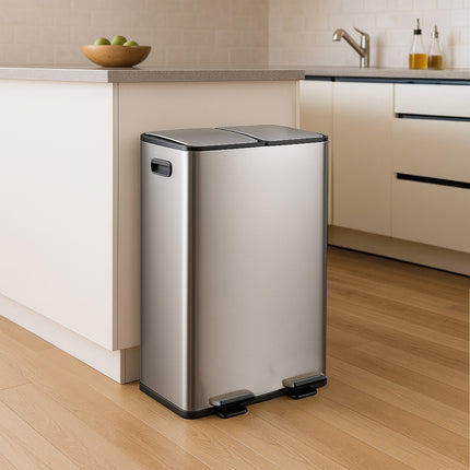 Tretmülleimer mit zwei Fächern, 2x30L Fassungsvermögen