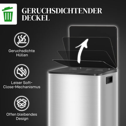 Mülleimer mit zwei Fächern, 40L, Soft-Close, Edelstahl