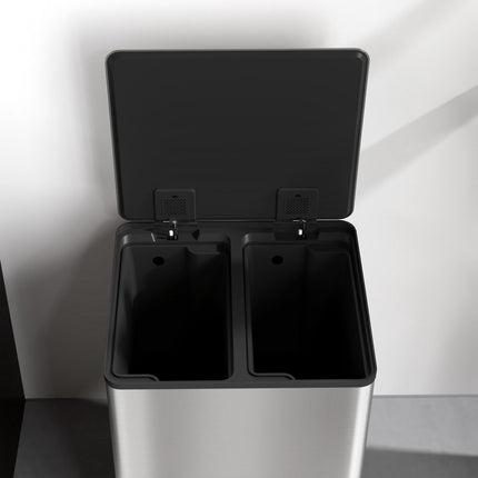 Mülleimer mit zwei Fächern, 40L, Soft-Close, Edelstahl