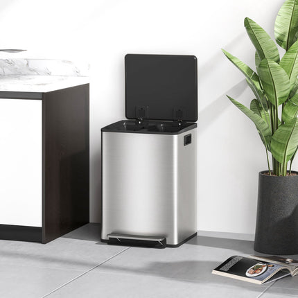 Mülleimer mit zwei Fächern, 40L, Soft-Close, Edelstahl
