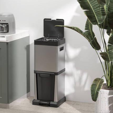 Poubelle à double compartiment, en acier inoxydable, capacité totale de 34 L