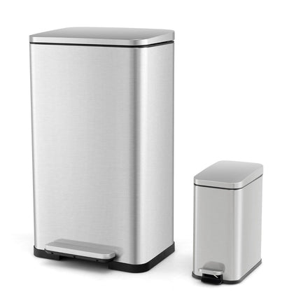 Mülleimer-Set, 40L & 6L, Edelstahl, mit Soft-Close-Funktion