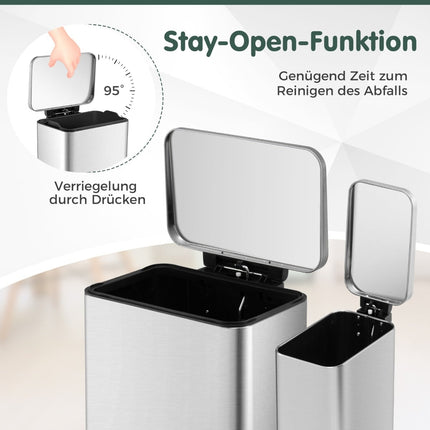 Mülleimer-Set, 40L & 6L, Edelstahl, mit Soft-Close-Funktion