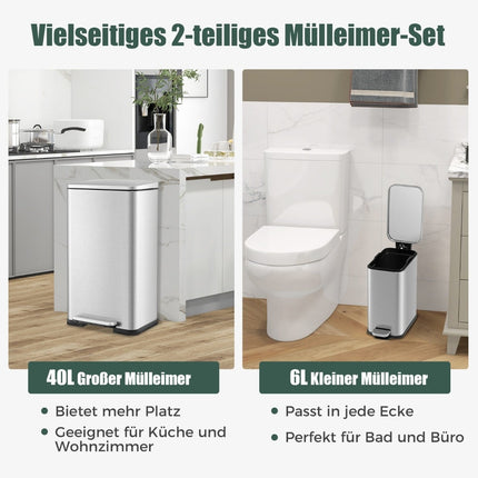 Mülleimer-Set, 40L & 6L, Edelstahl, mit Soft-Close-Funktion