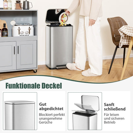 Mülleimer-Set, 40L & 6L, Edelstahl, mit Soft-Close-Funktion