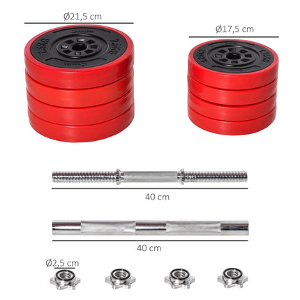 Verstellbare Hanteln & Langhantel-Set, 20 kg, rot/schwarz, Heimtraining