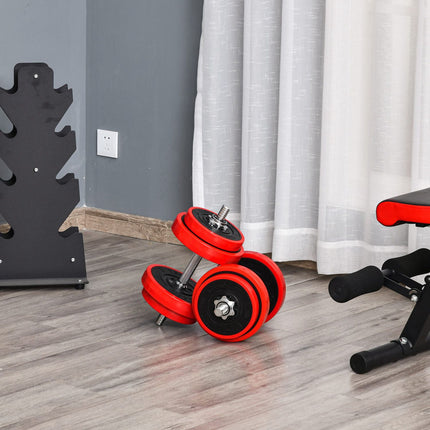 Verstellbare Hanteln & Langhantel-Set, 20 kg, rot/schwarz, Heimtraining