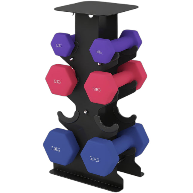 Ensemble d'haltères avec support - Poids de 1 kg, 3 kg et 5 kg