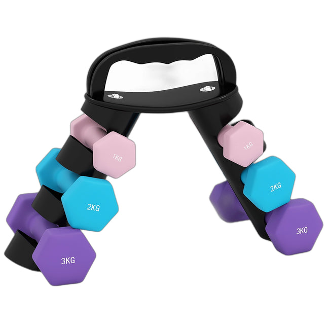 Ensemble d'haltères avec support, 6 poids : 1 kg, 2 kg, 3 kg
