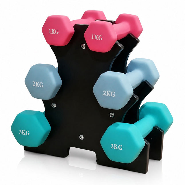 Haltères avec support, 1 à 3 kg, revêtement PVC antidérapant