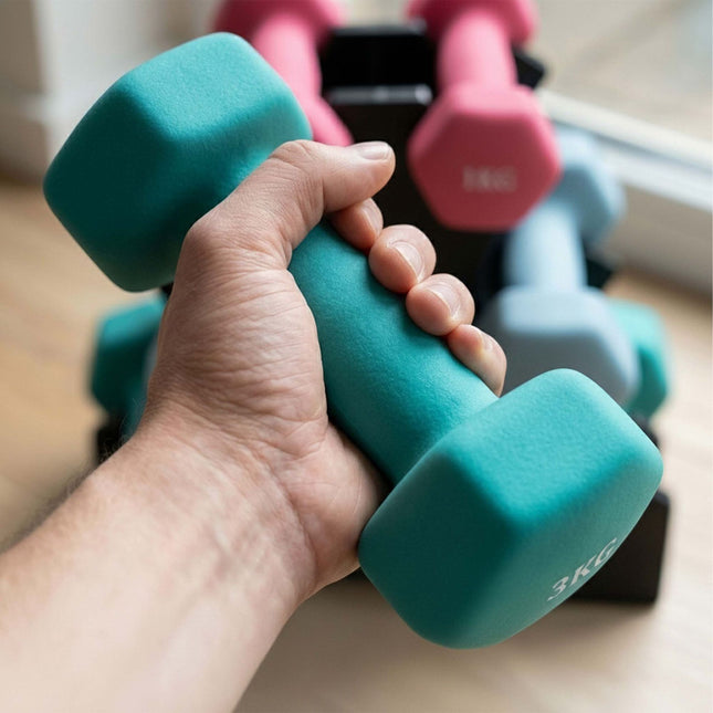 Haltères avec support, 1 à 3 kg, revêtement PVC antidérapant