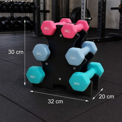 Haltères avec support, 1 à 3 kg, revêtement PVC antidérapant