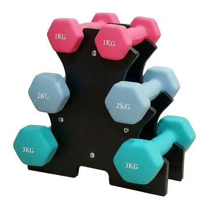 Haltères avec support, 1 à 3 kg, revêtement PVC antidérapant