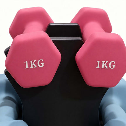Haltères avec support, 1 à 3 kg, revêtement PVC antidérapant