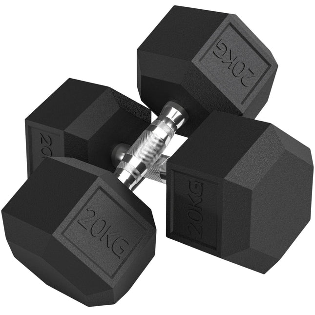 Haltères, poignée moletée, fonte, 2 x 20 kg pour salle de sport à domicile