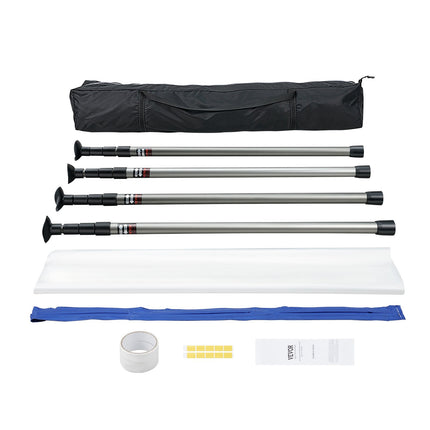 Dust Barrier System, 4 Telescoping 12 Ft Poles, Magnetic Zipper